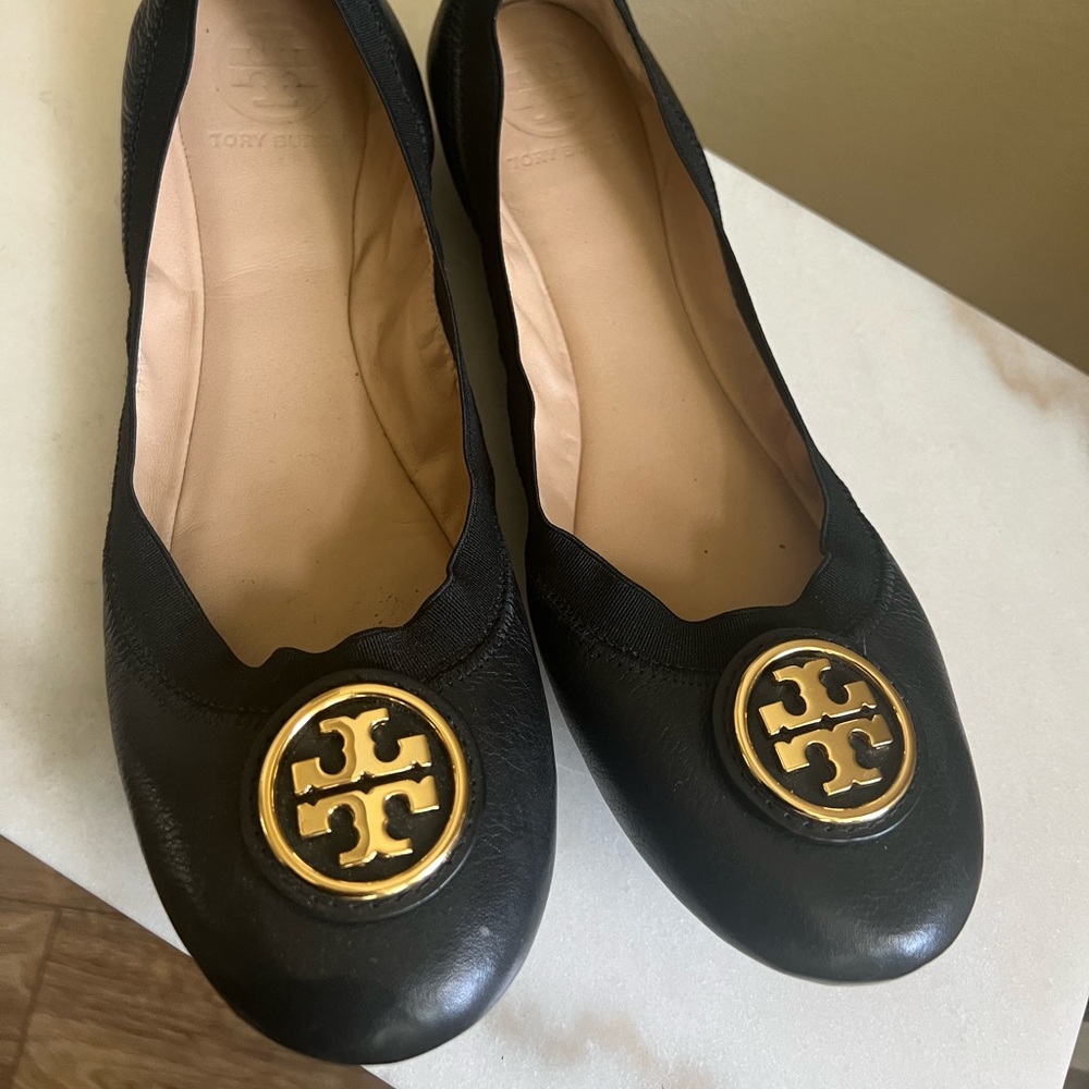 Tory Burch gold and black flats